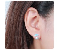 Blue Hibiscus Silver Ear Stud STS-3466 (CO22+CO15)